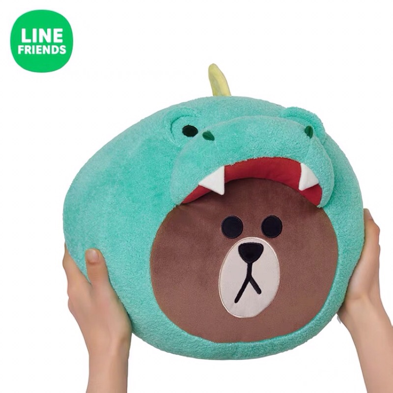 [READY STOCK] SALE !! Line friends Dino Brown Costume Round Head Pillow