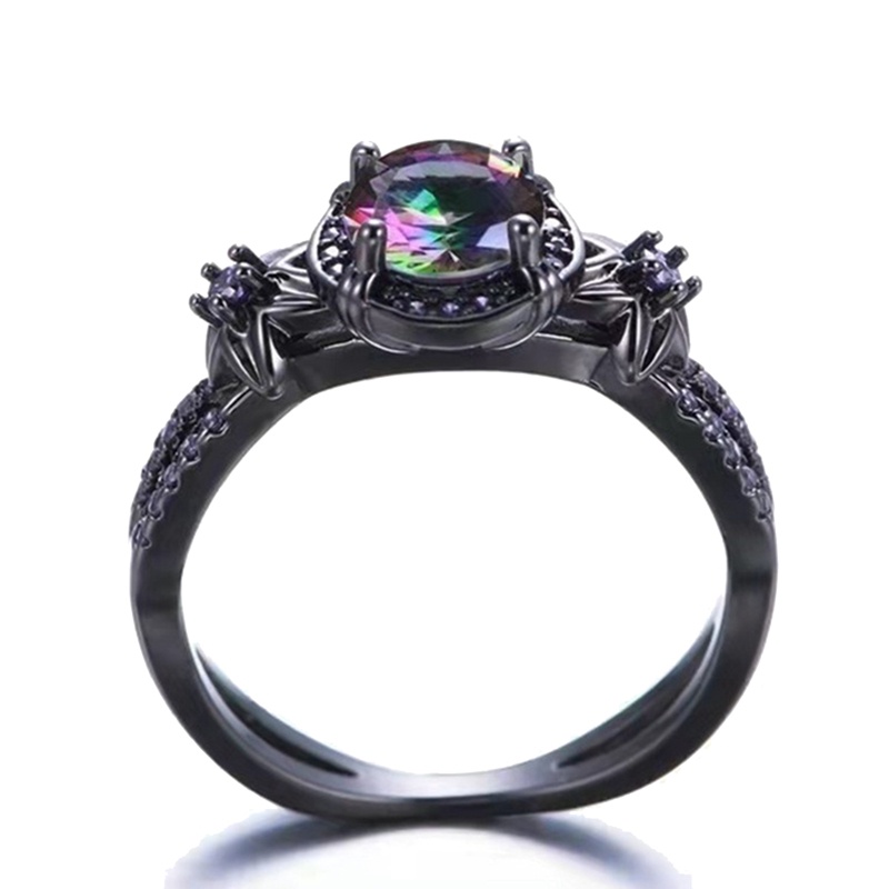Cincin Emas Hitam Hias Kristal Zircon Ungu Berlian Untuk Pria Dan Wanita
