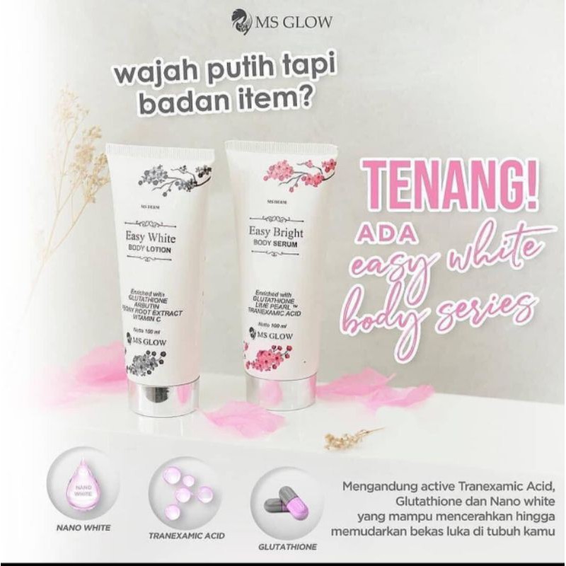 MS Glow body lotion (Easy Bright Body Serum + Easy White Body Lotion) - Pemutih badan