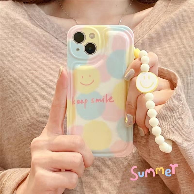 Case Desain Smiley Face Warna Pink Dengan Gelang Untuk IPhone 12 13 11 Pro Max X Xs Max Xr Jkhj