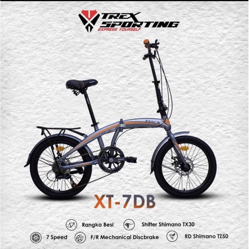 Sepeda Lipat TREX Sporting XT7DB 7speed 20 inch rem cakram shimano SNI garansi termurah kredit COD-4