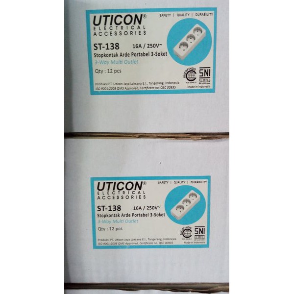 Stop Kontak 3 Lubang Uticon ST-138 ORIGINAL ( ST138 ST 138 )