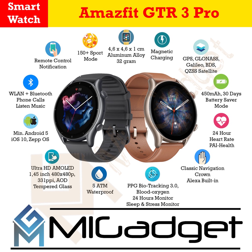 Amazfit GTR 3 Pro GTR3 Pro Smartwatch Ultra HD AMOLED Garansi Resmi