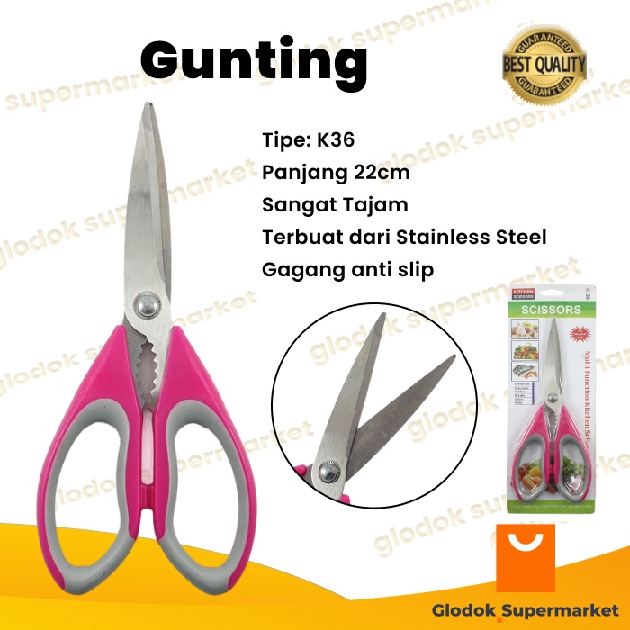 Gunting Serbaguna 22cm Stainless Steel Scissors Kertas Dapur K36