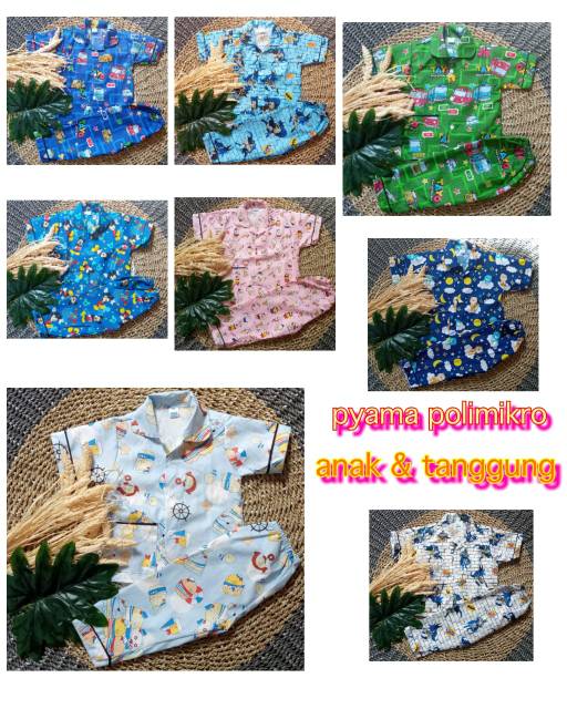 1Lusin Piyama Karakter Anak Katun Polymikro usia 0bulan - 4Tahun (Random) Mix size dan warna