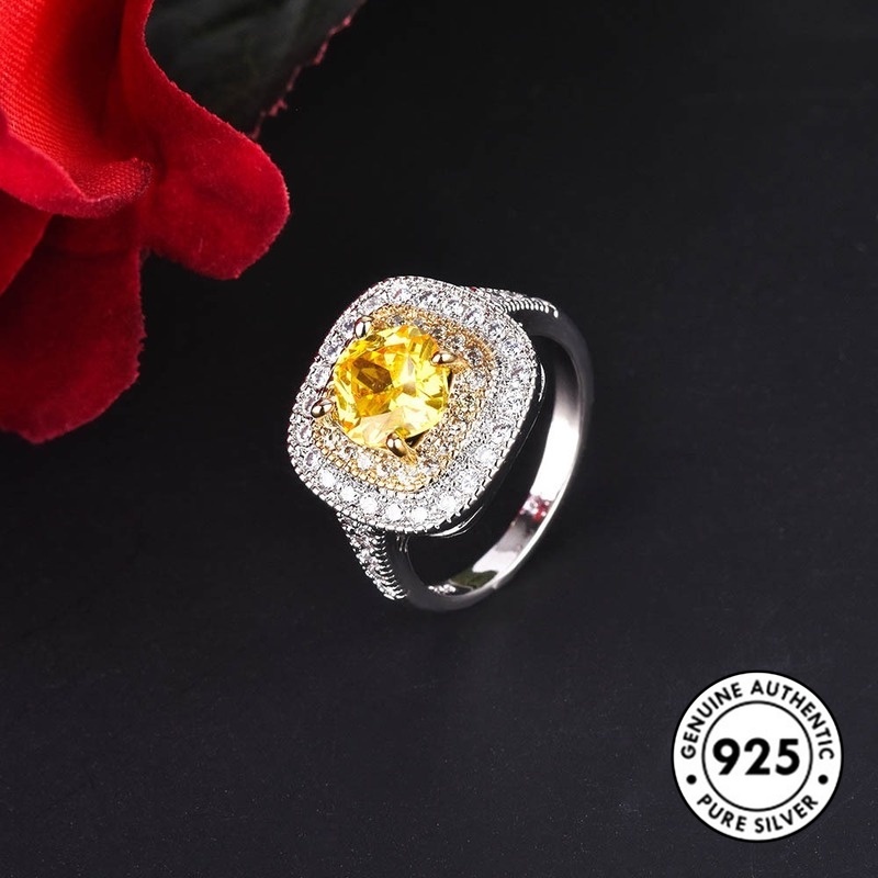 Cincin Silver S925 Bentuk Kotak Gaya Elegan Untuk Wanita