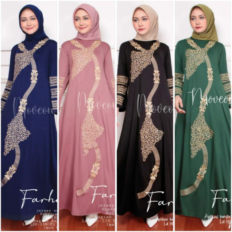 FARHANA MAXY GAMIS ARAB TERBARU ABAYA BAHAN JERSEY BORDIR TIMBUL LD 110 MELAR SAMPAI 130 BY MOVEON