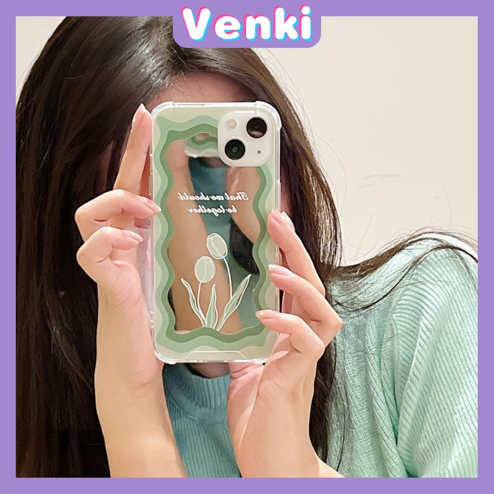 iPhone Case Acrylic Reflective Mirror Airbag Shockproof Protection Camera Green Tulip Flower Compatible with iPhone 11 iPhone 13 Pro Max iPhone 12 Pro Max iPhone 7 Plus iPhone xr