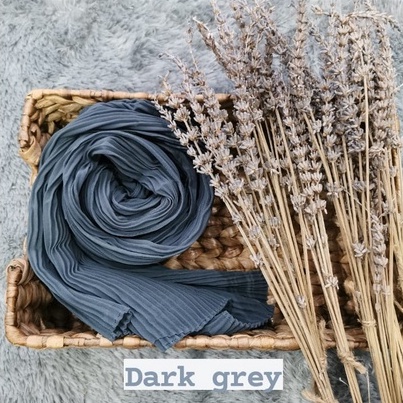 Pashmina Plisket Ceruty Baby Doll Pleated Shawl Full Lidi Hijab Ukuran 180 x 75 Jilbab Instant-HJ PLISKET DARKGREY