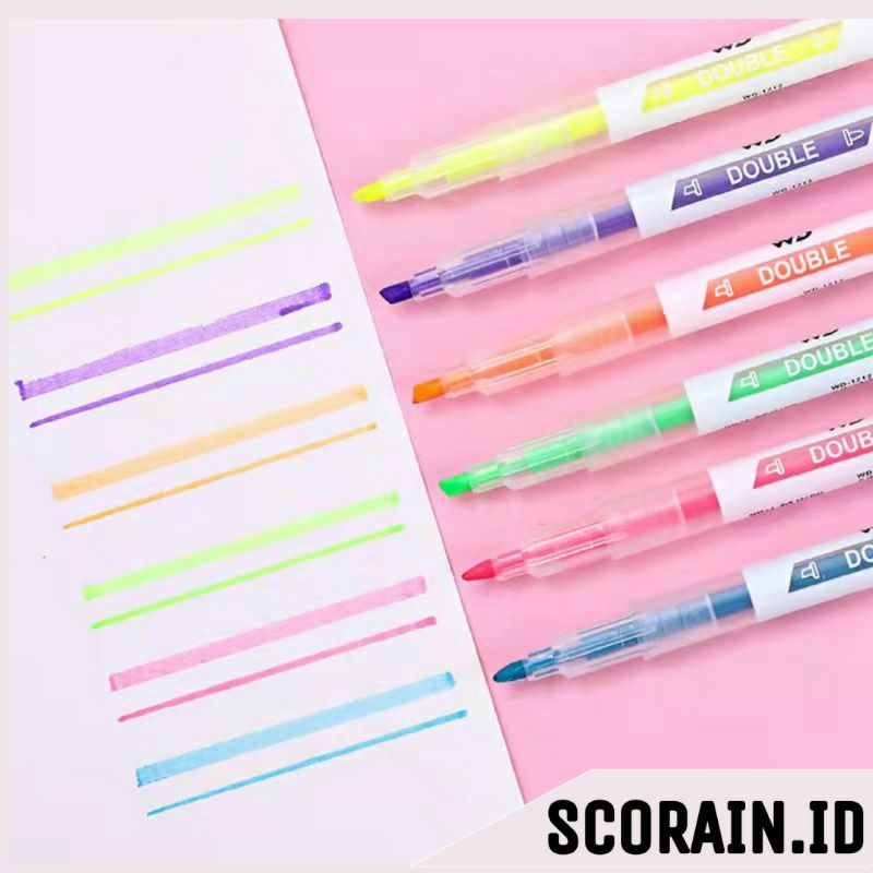 STABILO HIGHLIGHTER WARNA WARNI CAMPUR 6 WARNA 2 ARAH | STATIONERY STABILO COLLORFULL HIGHLIGHTER | STABILO MENANDAKAN CATATAN MURAH WARNA LUCU TERANG