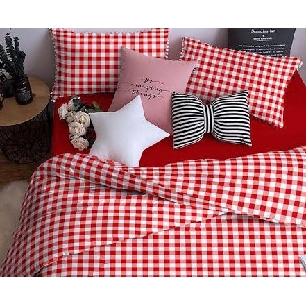 Vhepra Sprei Katun Motif Kotak Kotak Star Picnic Cherry dan Alexis