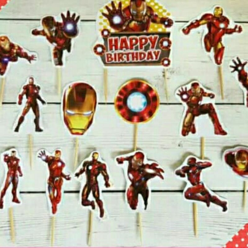 satu set topper toper cake hiasan kue ulang tahun karakter Ironman iron man