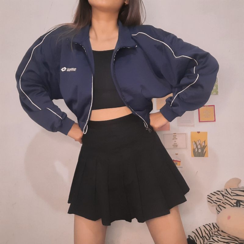 Thrift Navy Crop Jacket "Lotto"