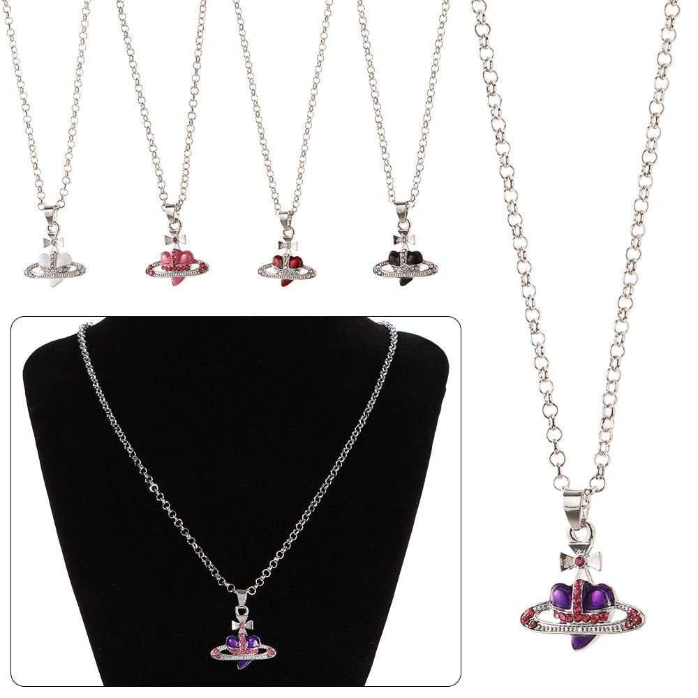 Kalung Choker Rantai Klavikula Bentuk Hati Warna-Warni Gaya Vintage Untuk Wanita