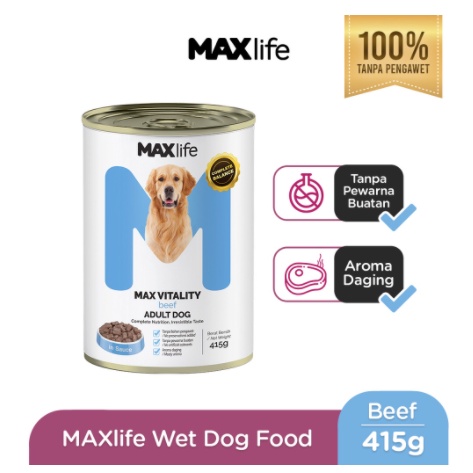 MAXlife max life Wet Dog Food Beef or Lamb Tin kaleng 415gr