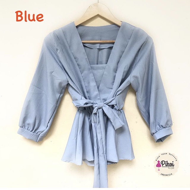 Blouse bunga cantik / blouse kimono wrap / blouse kantor murah / blouse putih / atasan hijab 1414