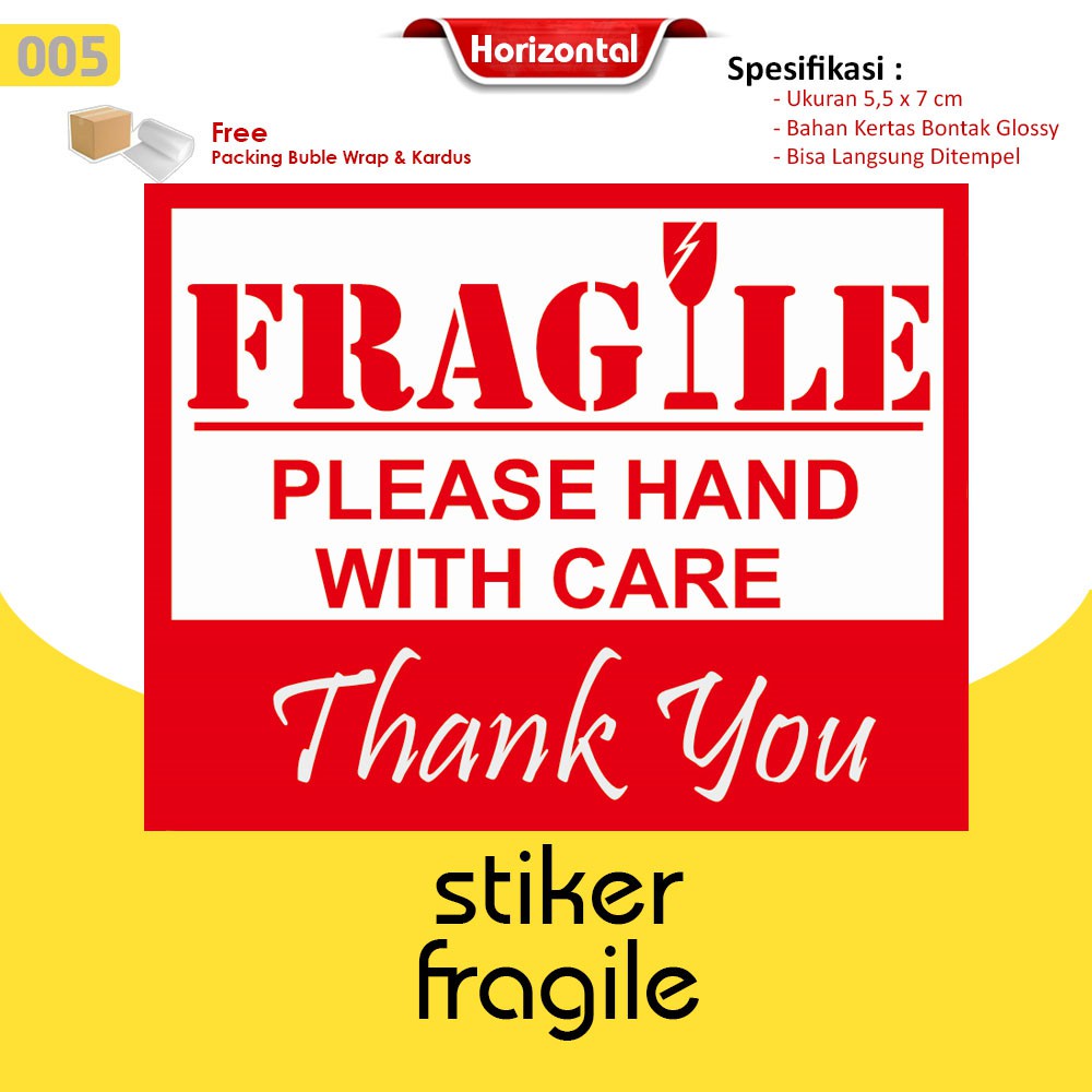 Stiker Fragile / Stiker Pecah Belah / Stiker Pengiriman Olshop / Stiker Unboxing Horizontal-005