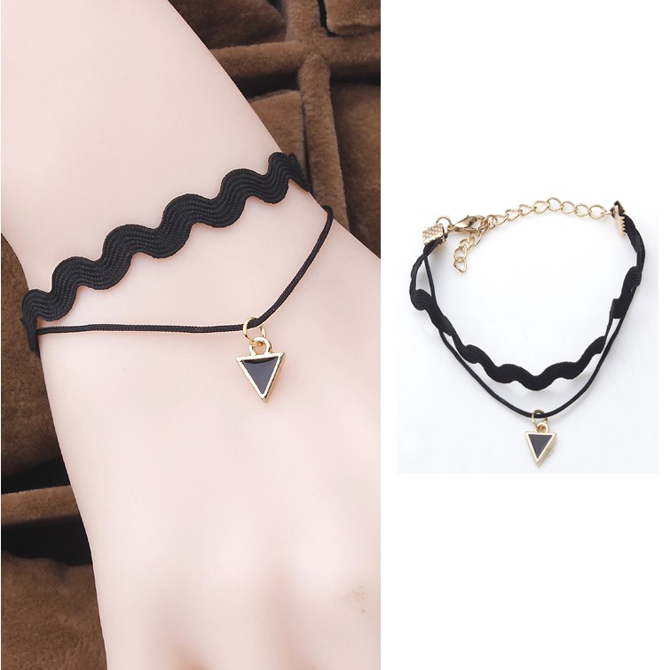 Gelang renda hitam wanita fashion Korea tali