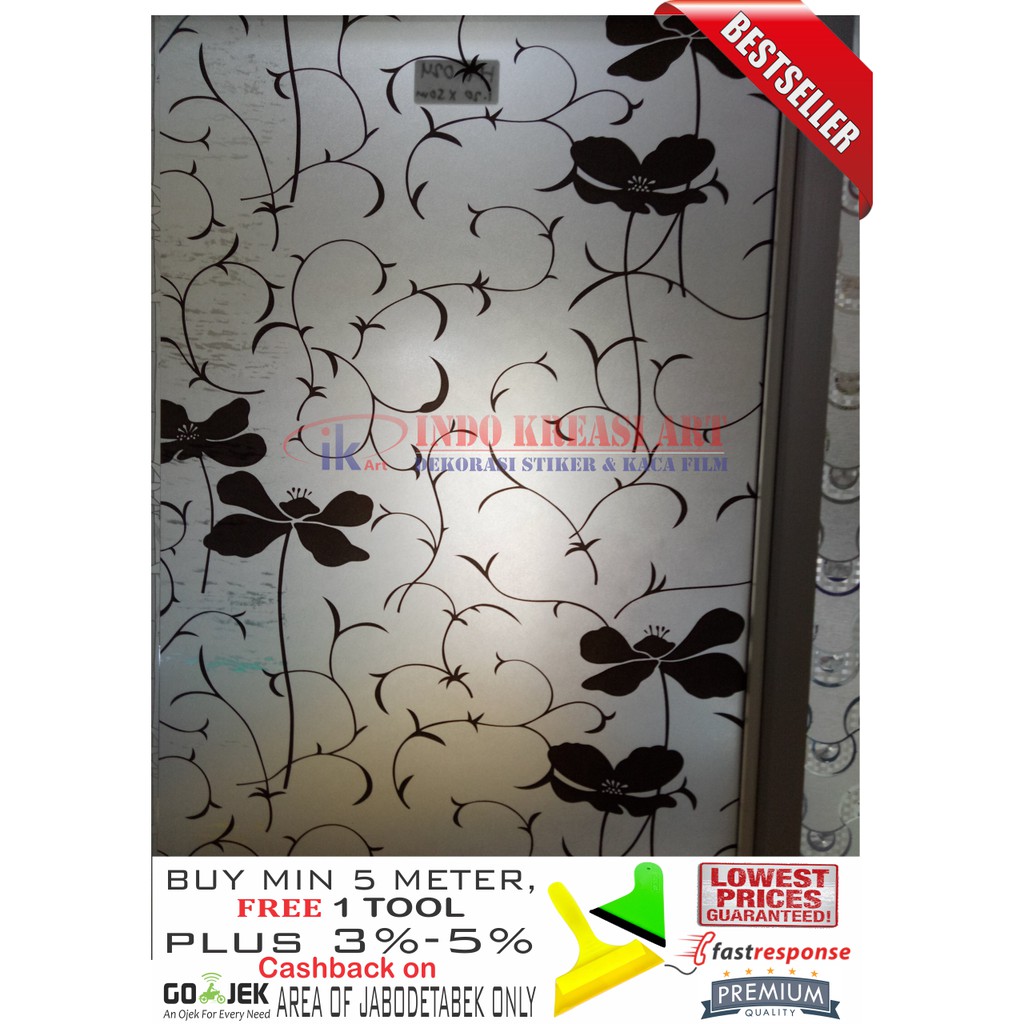 STIKER KACA STICKER KACA MOTIF BUNGA HITAM 122 KACA FILM MOTIF PELAPIS KACA JENDELA