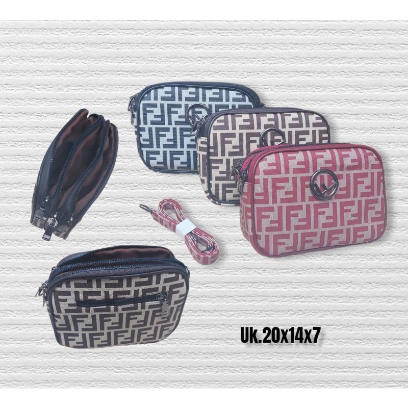 Tas Slempang Wanita 3 Resleting Leather Waterproof