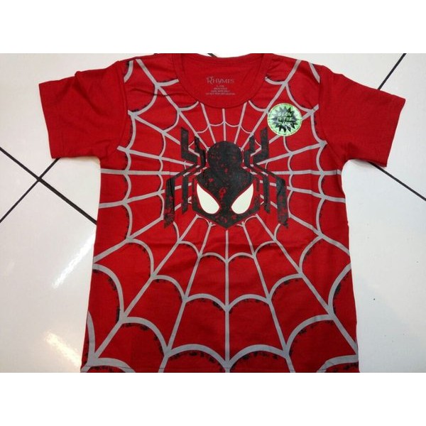 Baju Kaos Tshirt Anak Laki-Laki Superhero Spiderman Red Glow In The Dark RSKG001 Import