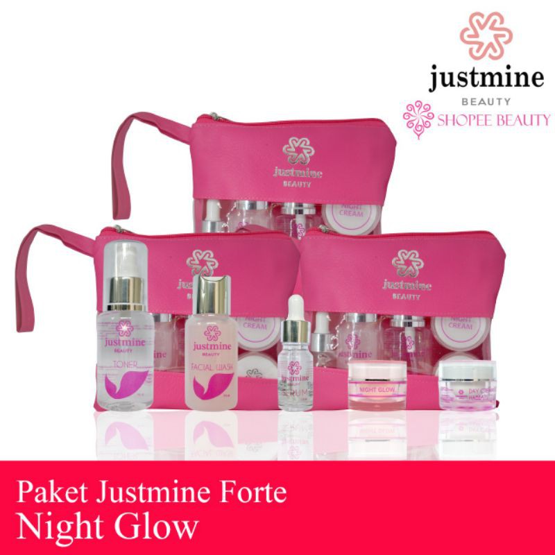 JUSTMINE Beauty Skincare Glowing Jerawat Acne Flek Facialwash Toner Serum Daycream Creamnight Cantik-Glowing Klinik