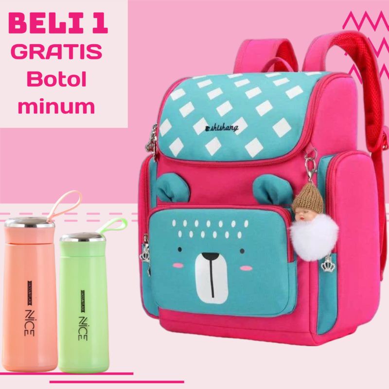 GTB_ Tas Ransel Sekolah Anak Perempuan Motif Beruang TK SD