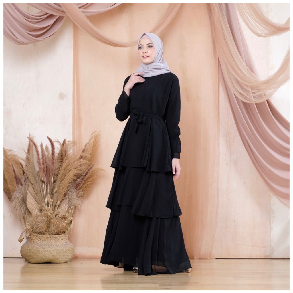 (Promo) Fashion Dress Muslim Wanita Gamis Kenza Long Dress Grosir Populer Muslimah-Black