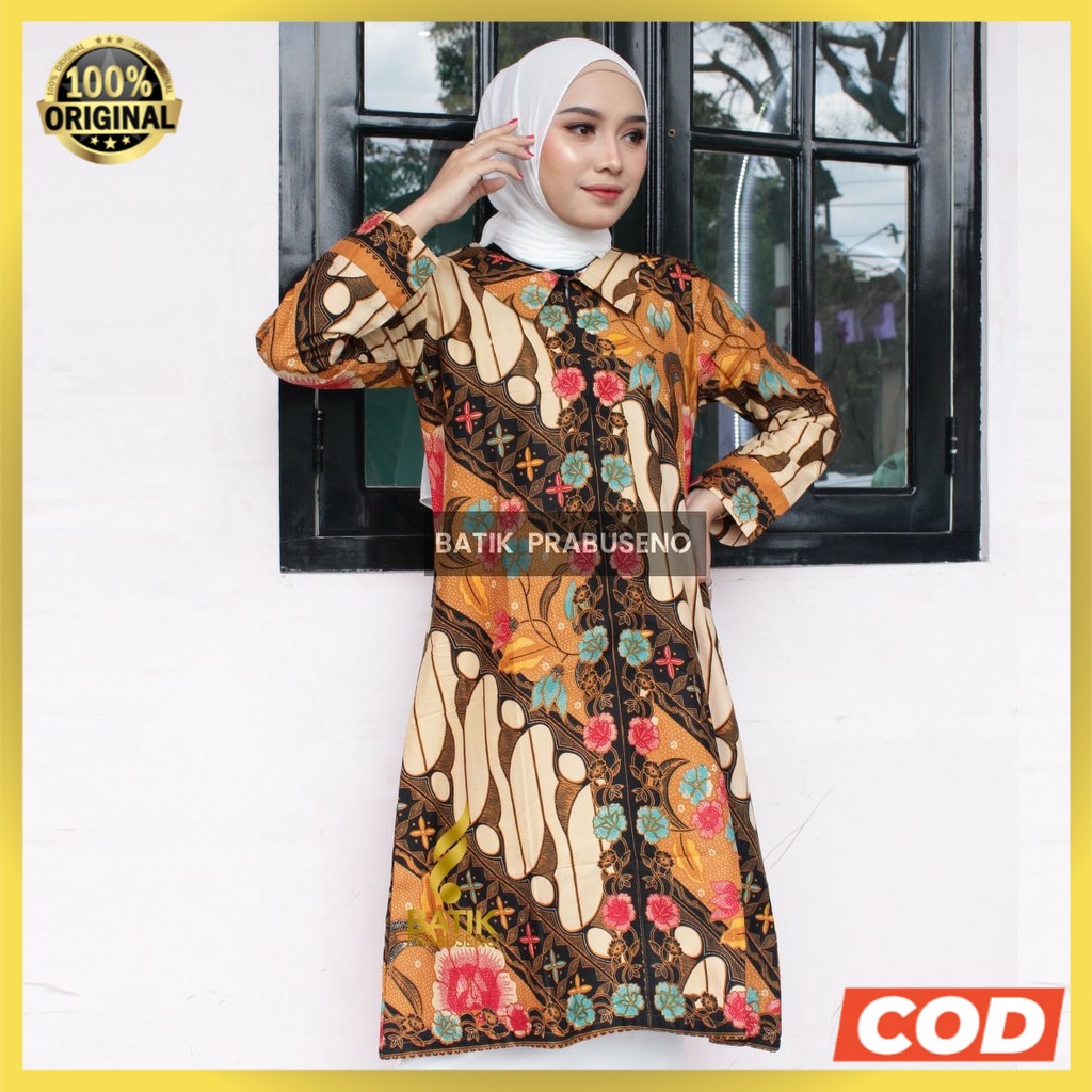 CERIA Atasan Batik Wanita Elegan Prabuseno Ori Tunik Lengan Panjang Lapis Furing Baju Kerja Kantor F