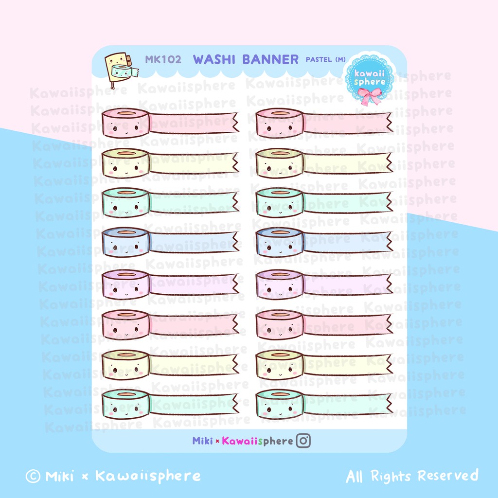 

Washi Banner Pastel M | Planner Sticker MK102 Kawaiisphere | Writable Waterproof