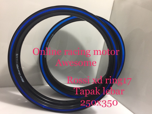 Velg rossi xd ring17 tapak lebar 250x350 twotone black blue sepasang