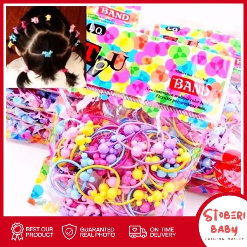 stoberi baby - IKAT MIN-NIE MIX Ikat Rambut Anak Karakter Lucu / Kuncir Rambut Anak Perempuan Warna Warni isi 50 Pcs