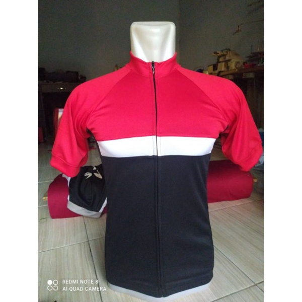 Jersey Sepeda Polos Merah Putih Hitam