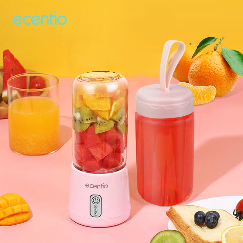 ecentio Blender 2 cangkir Mini 8 Mata/4 Mata Pisau Kaca Juice Blender USB Portable Cup Glass Botol Blender 300ml +300ml/ 380ml +380ml