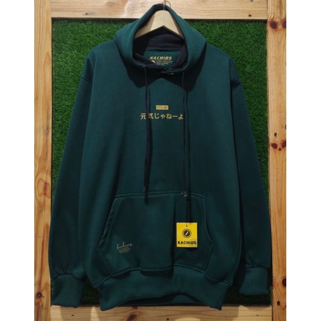 Kachios Sweater Hoodie Pria/Wanita Distro Premium Ori Kachios Hijau Botol Motif Simple Japanese Styl
