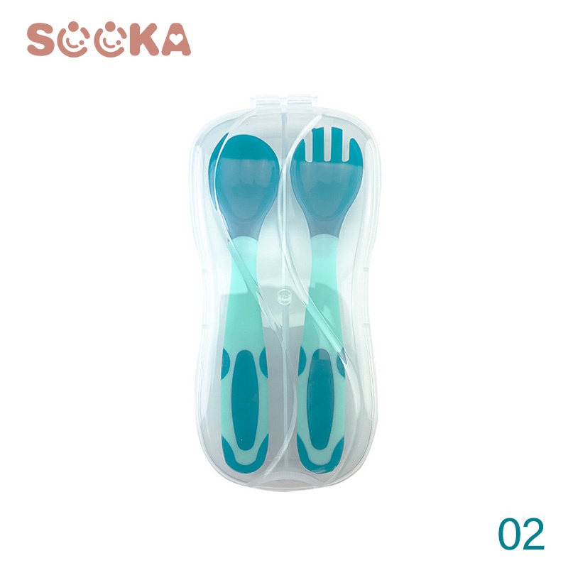 SOOKA Sendok Garpu Bayi Sensor Suhu Panas+ Dapat Dibengkokan Bahan BPA Free / Sendok Garpu Mpasi / Benadble Baby Spoon &amp; Fork SK-ECC1085