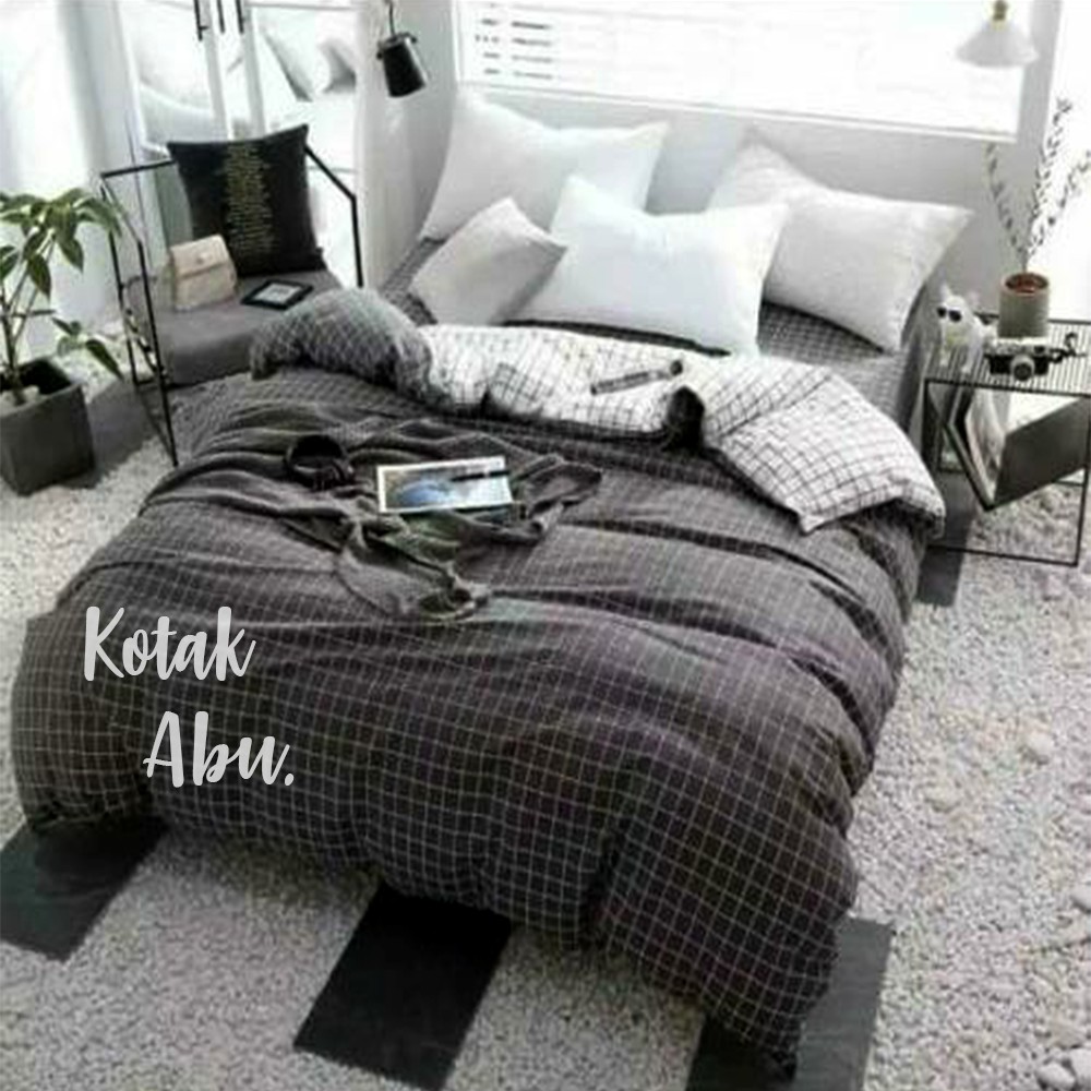 Bedcover Aesthetic 200x220Cm 180x220Cm Kotak Hitam Abu Putih Biru Uk Single Dan Double