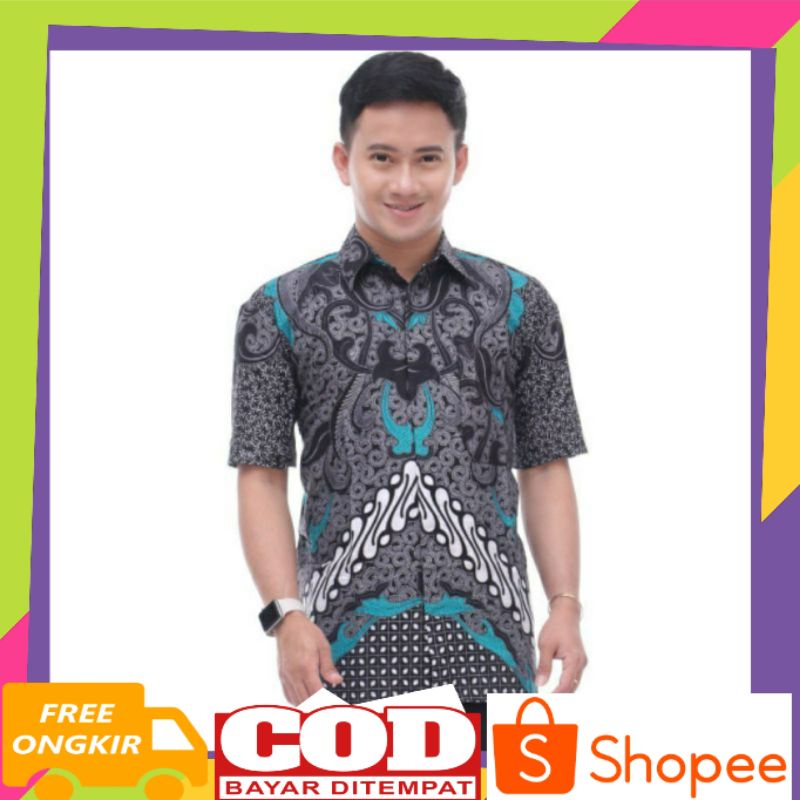 Baju Batik Pendek Batik Cowok Kemeja Batik Kondangan Pria Motif Kerang