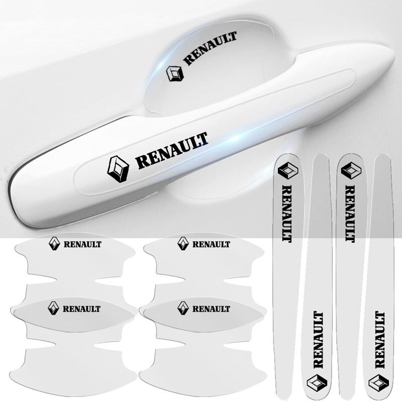 8pcs Stiker Pelindung handle Pintu Mobil Bahan TPU Untuk Renault Clio Sandero Logan Kwid Duster Megane