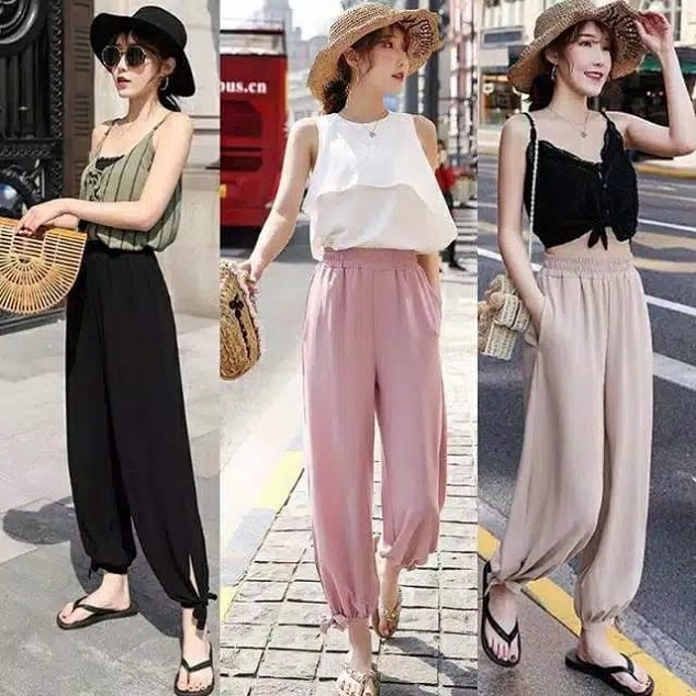 CELANA PANJANG WANITA SANTAI JASMINE PANTS MATT MOSCREPE ADA TALI KOREAN STYLE