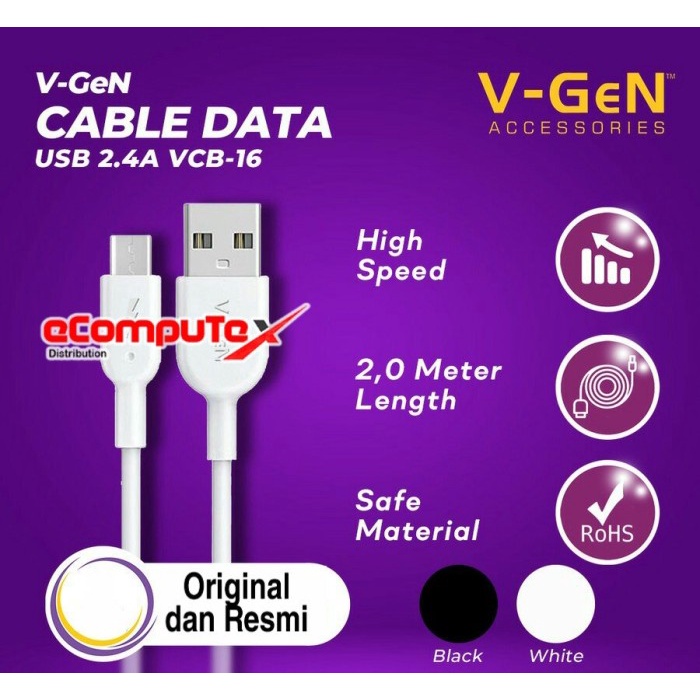 KABEL DATA USB MICRO V-GEN VCB-16 2M 3A VCB16 CABLE FAST CHARGING VGEN