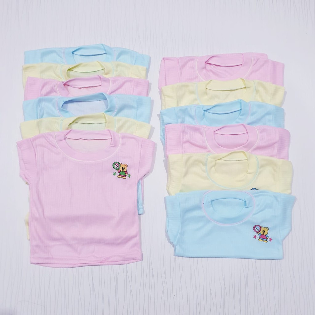 1 Lusin Kaos Oblong Harian Atasan Baju Lengan pendek Murah ( Usia 0 - 12 Bulan ) / Baju Oblong Bayi