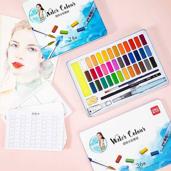 CAT AIR SOLID PALET PADAT SET 36 WARNA DELI 73877 BONUS KUAS SOLID WATERCOLOR BAGUS