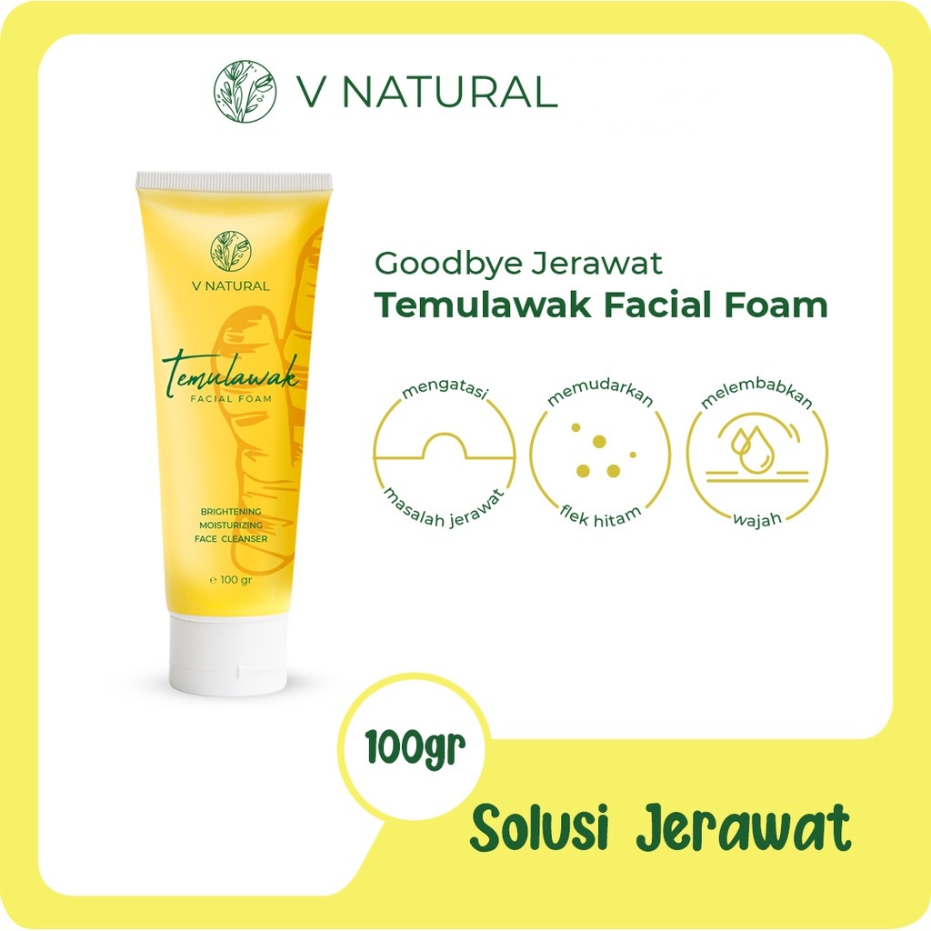 V NATURAL FACIAL FOAM TEMULAWAK / V Natural Brigthening Facial Foam 100 gr