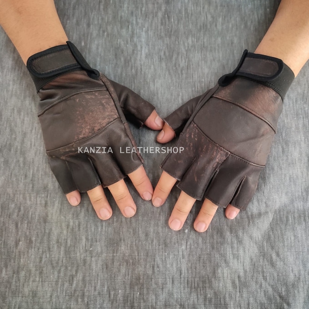 Sarung Tangan Hot Promo Setengah Jari Natural Leather Gloves