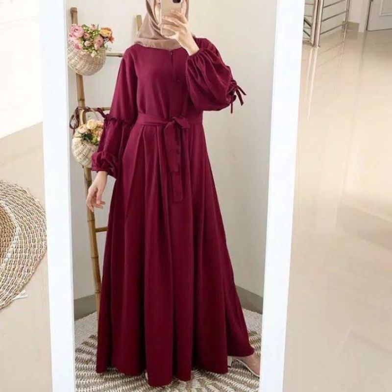 BRIELA | S M L XL XXL XXXL 5L | Maxi Dress Baju Gamis Syari JumboPolos Wanita Muslim Big SizeBahan Moscrepe-Maroon
