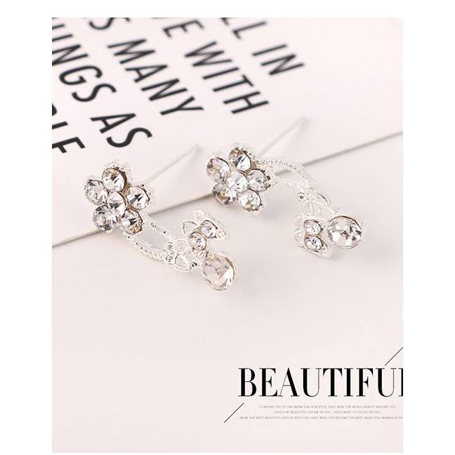 LRC Anting Tusuk Fashion Platinum Diamond Flower Flower Butterfly Earrings Y63188