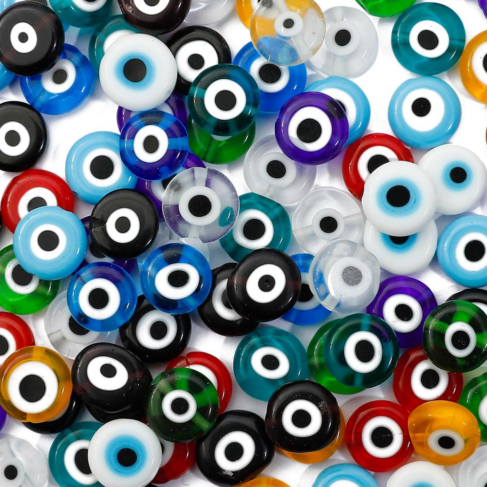 38-60 Pcs 6 8 10 Mm Bulat Datar Evil Eye Beads Lampwork Glazed Multicolor Glass Beads untuk Gelang Kalung DIY Membuat Perhiasan 35 Cm