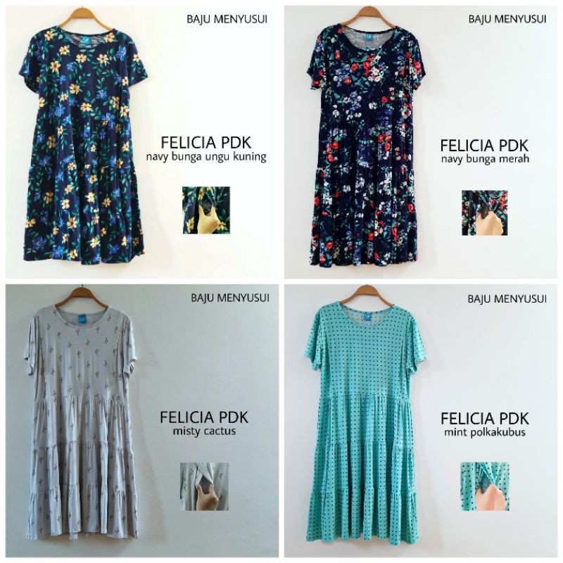 Felicia Pendek Motif Mamigaya Baju Daster Menyusui misty cactus navy bunga kuning merah mint polka