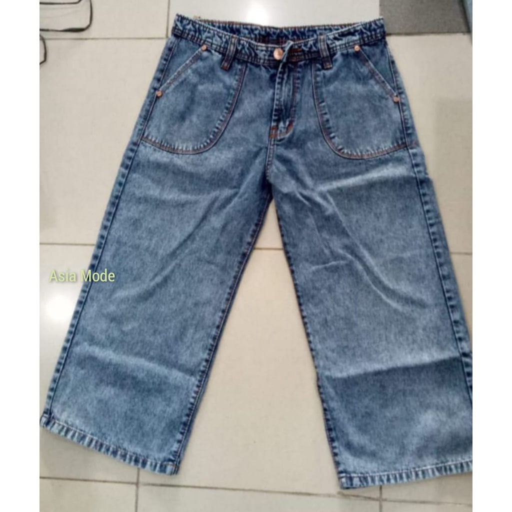 ( Bisa COD ) Asia Mode - Celana Jeans Kulot Polos 7/9 Wanita / Kulot Boyfriend Lepis Loose 7/9 / Celana Jins Kaki Lebar / Kaki Besar / Kaki Gede 7/8-1